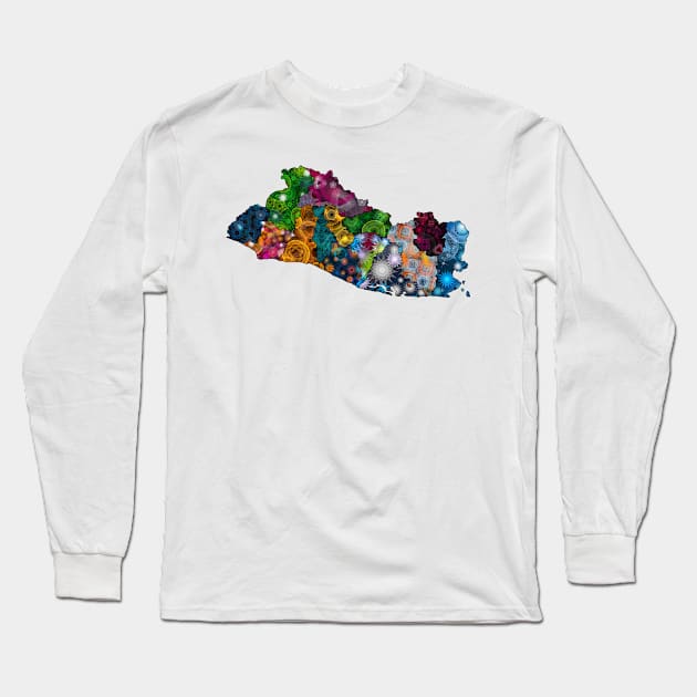 Spirograph Patterned El Salvador Departments Map Long Sleeve T-Shirt by RachelEDesigns